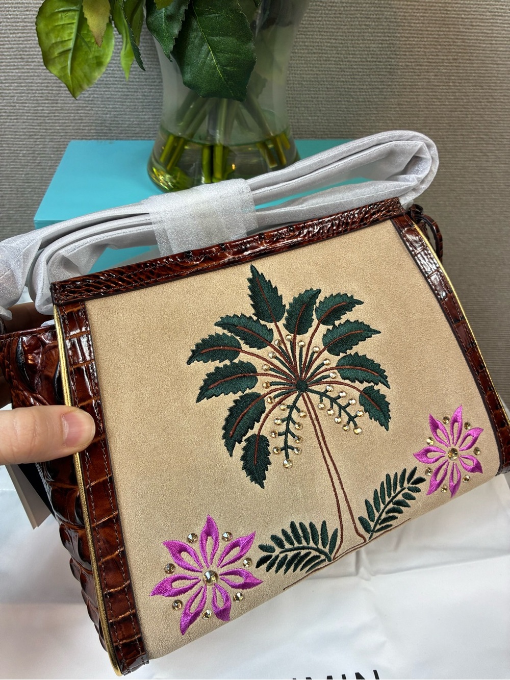 Brahmin Pecan Palawan Hillary Shoulder Bag - NWT Embellished Premier Collection - Picture 3 of 14